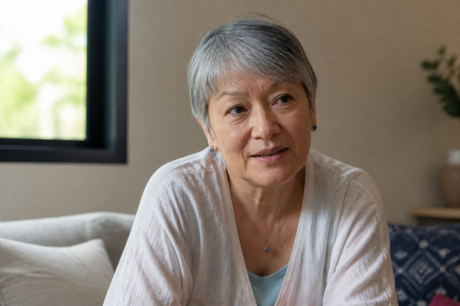 Older adult in a calm home conversation