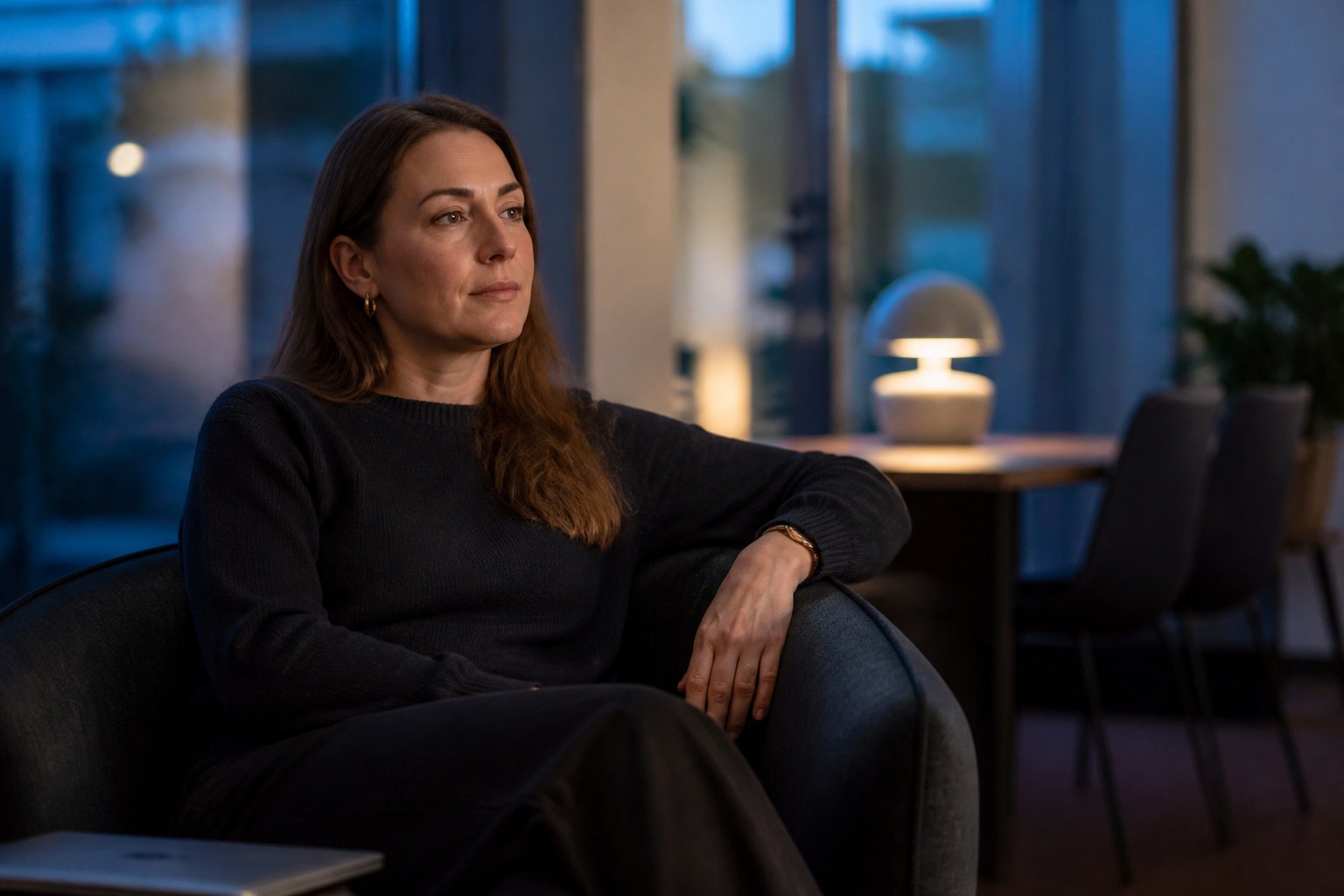 Adult pausing thoughtfully after a hard speaking moment
