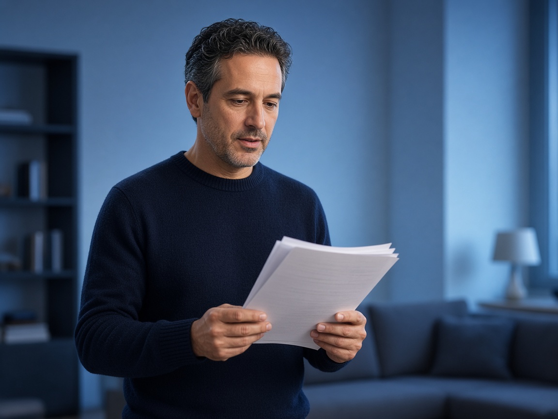 Adult quietly rehearsing a short passage alone before a meeting or class