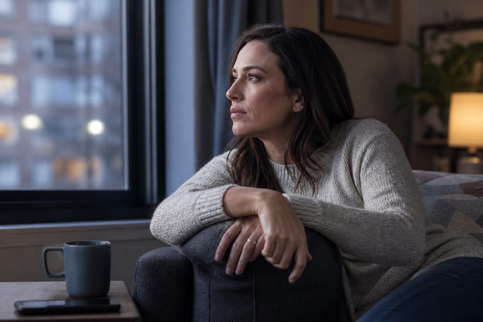 Adult pausing thoughtfully after a hard speaking moment