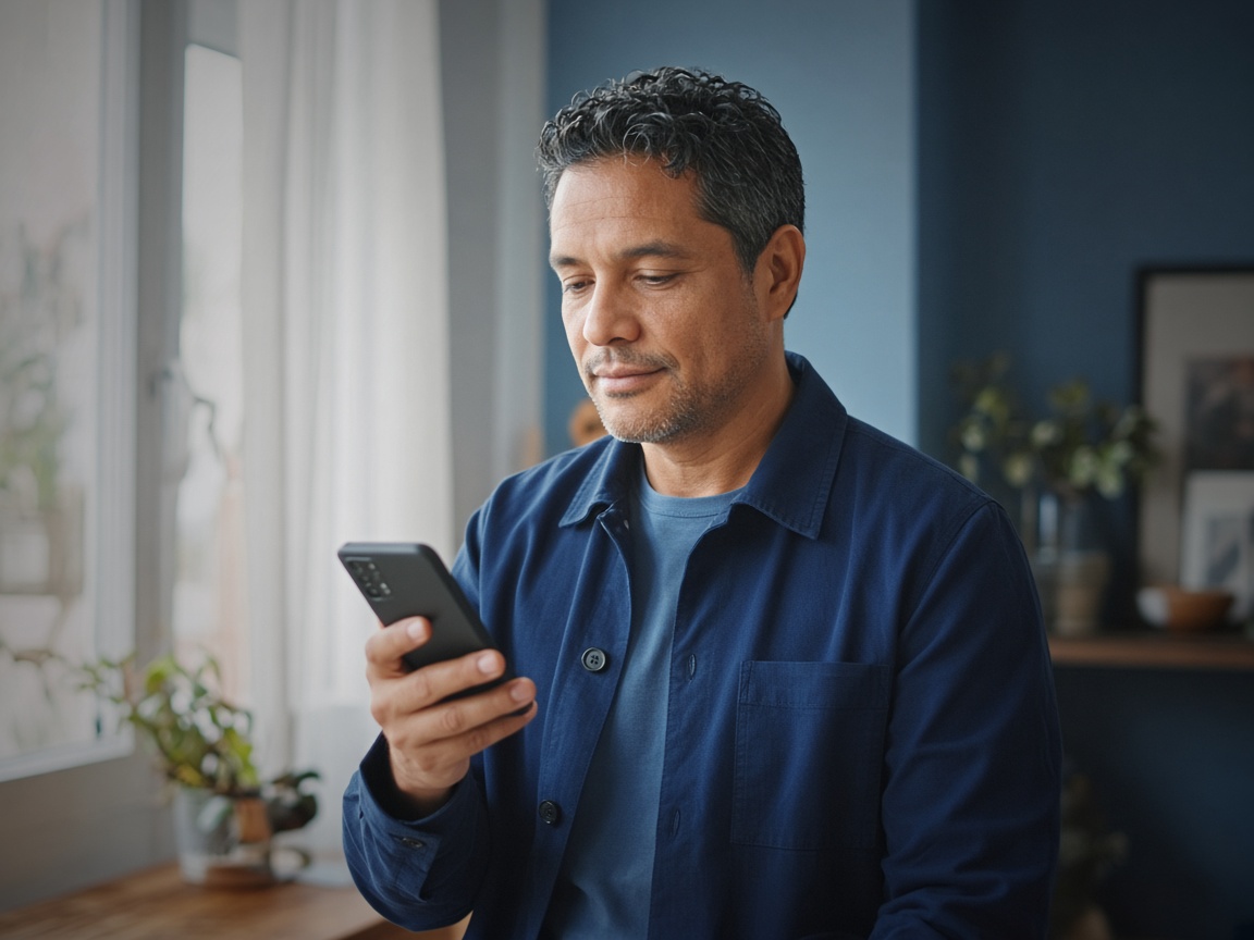 Adult preparing a short voicemail script on a phone before dialing