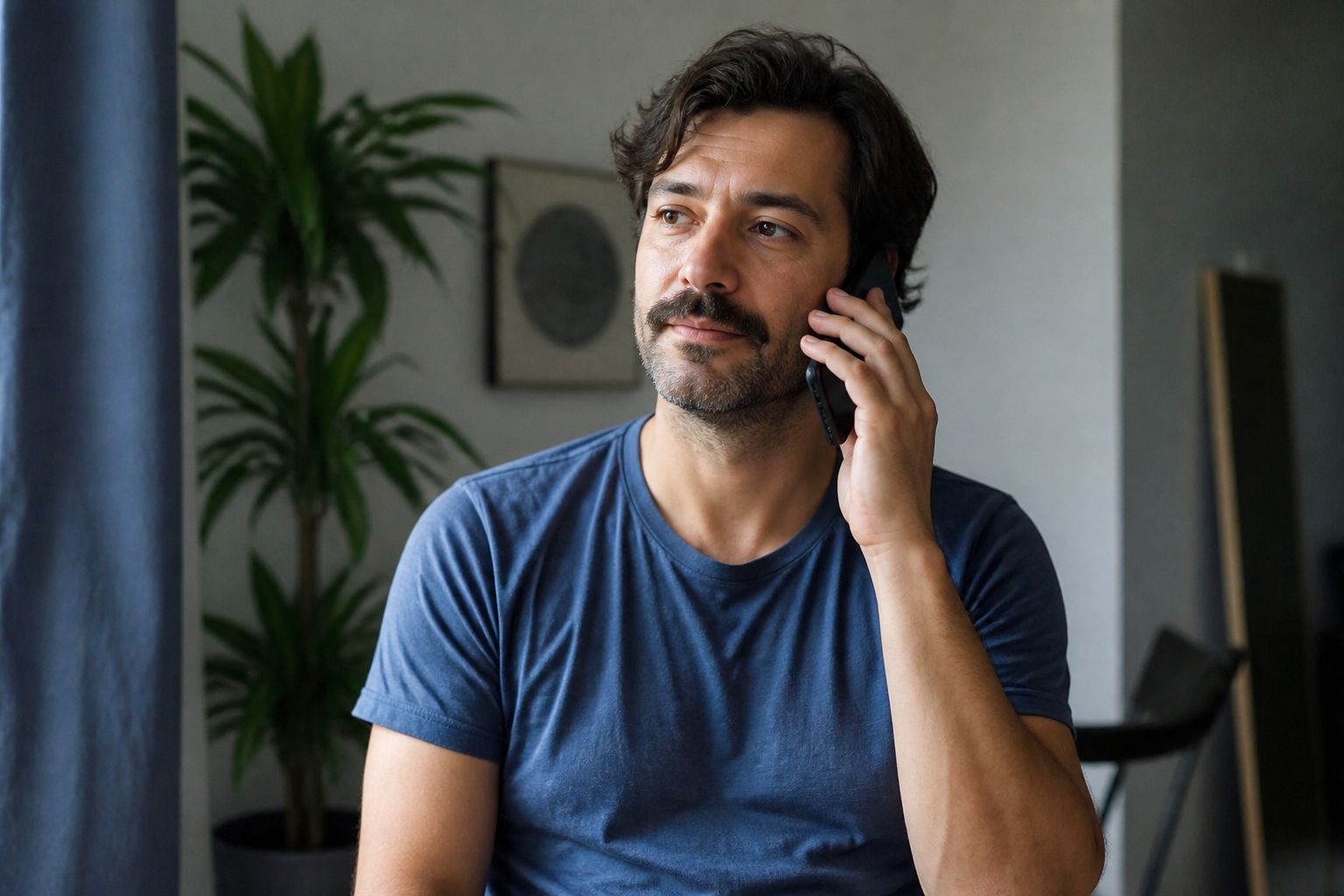 Adult making a short real-world phone call after practicing at home