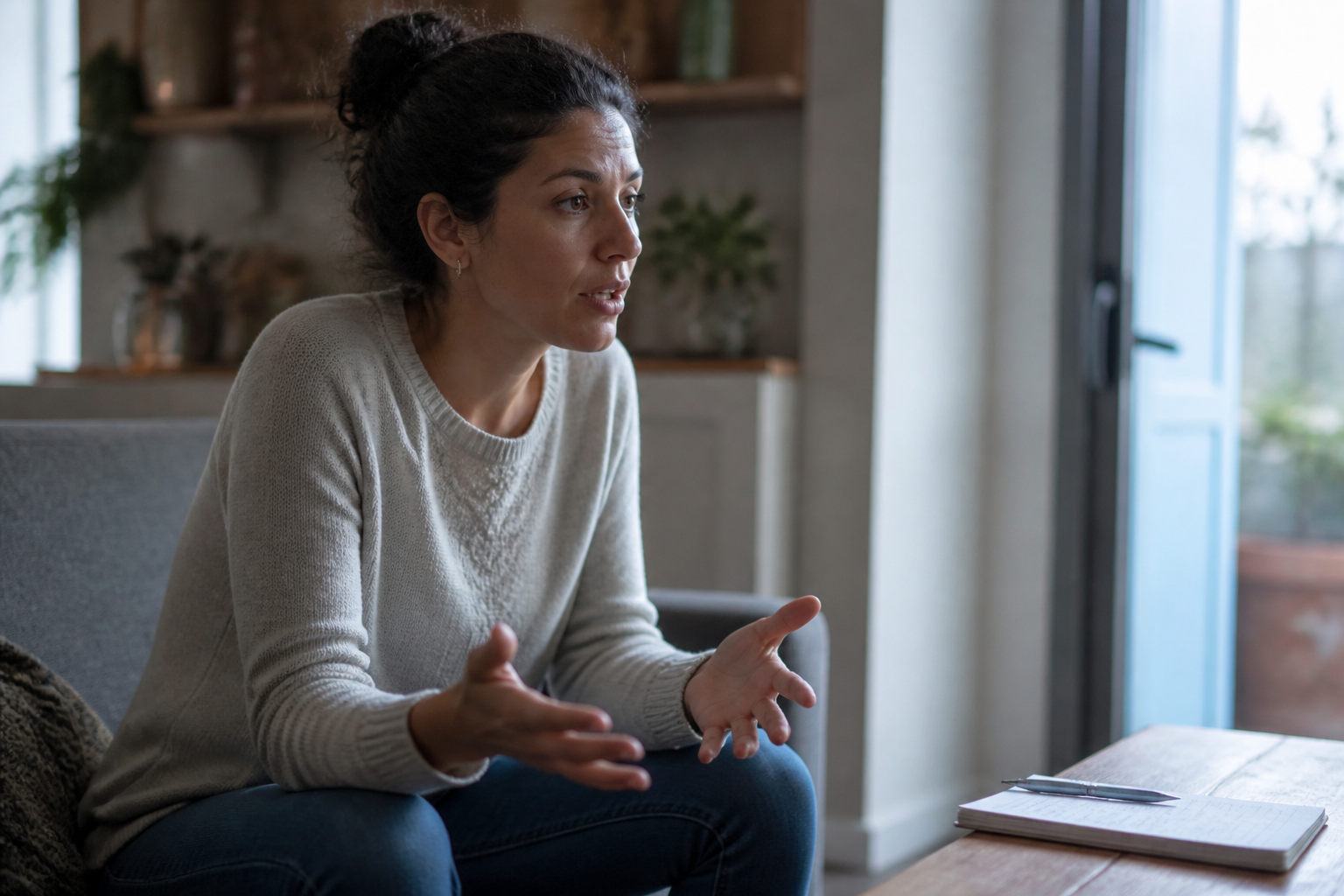 Adult rehearsing a hard conversation before a stressful day